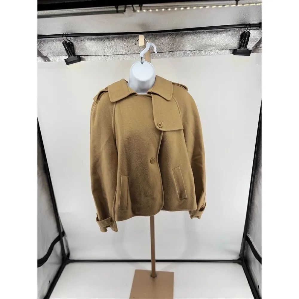 Talbots Wool Jacket Women Size 12 Tan Military Style Coat 90% Wool Classic